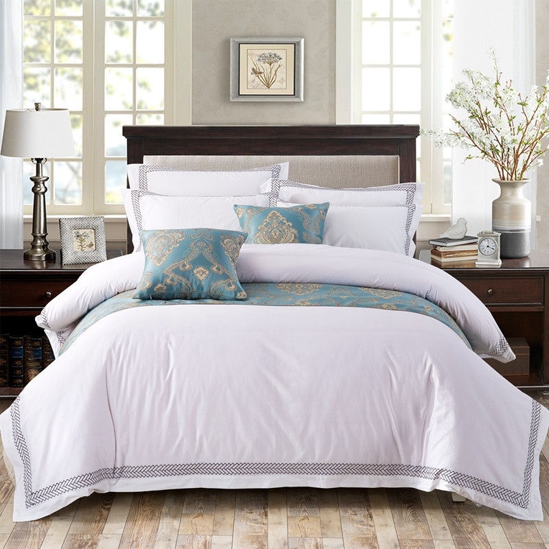 White 6080S 100% Cotton Arrow Plumarii Hotel Cubiculum Bedding Sheet Set