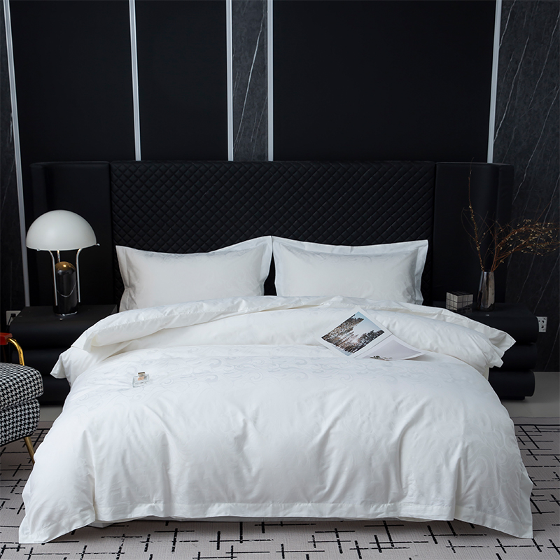 Novum Jacquard 100% Cotton Sateen White Hotel Linteum Bedroom Bedding Sheet Set