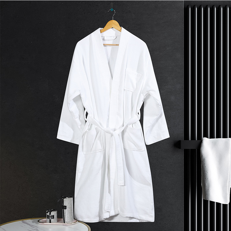 Mollis Terry Material High GSM White Bathrobe with Good Water Absorbance